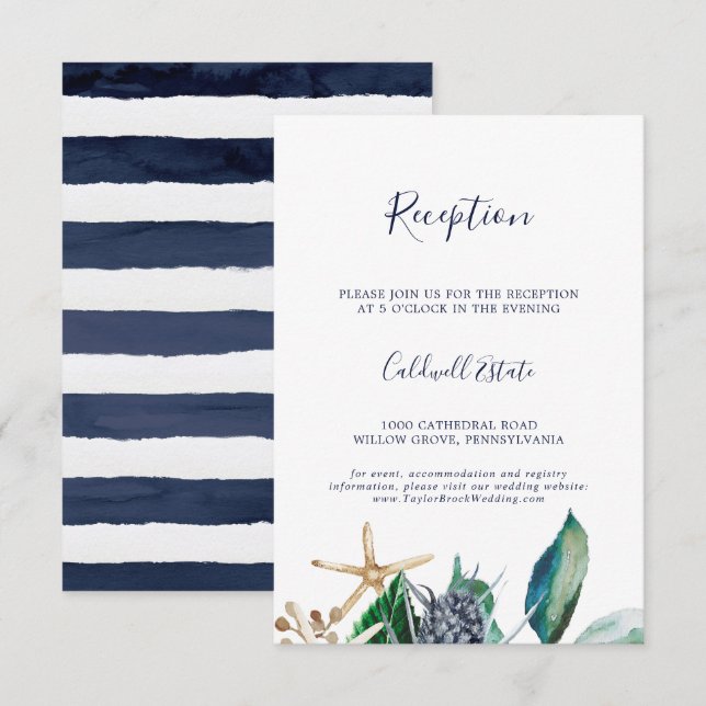 Cartão De Informações Náutico Moderno | Recepção de casamento verde (Frente/Verso)