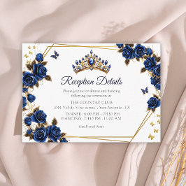 Cartão De Informações Navy Blue Golden Tiara Roses Butterfly Quinceañera