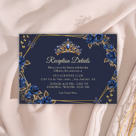 Cartão De Informações Navy Blue Golden Tiara Roses  Quinceañera