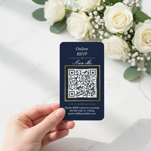 Cartão De Informações Navy Blue | Photo Online RSVP QR Code Wedding  (Navy | Photo Online RSVP QR Code Wedding Enclosure Card)