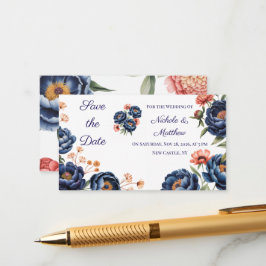 Cartão De Informações Navy e Laranja Queimado Floral Save the Date