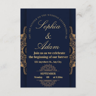 Cartão De Informações Navy & Gold Mandala Invitation