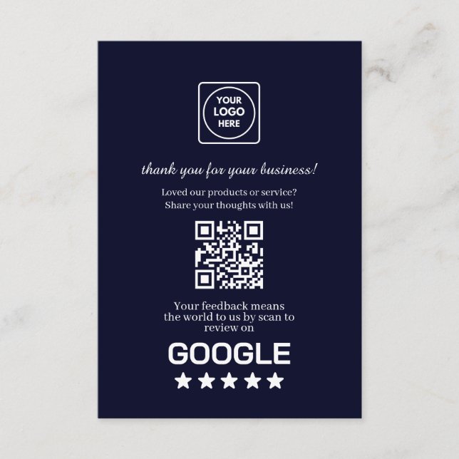 Cartão De Informações Navy QR | Google Review Business Link (Frente)