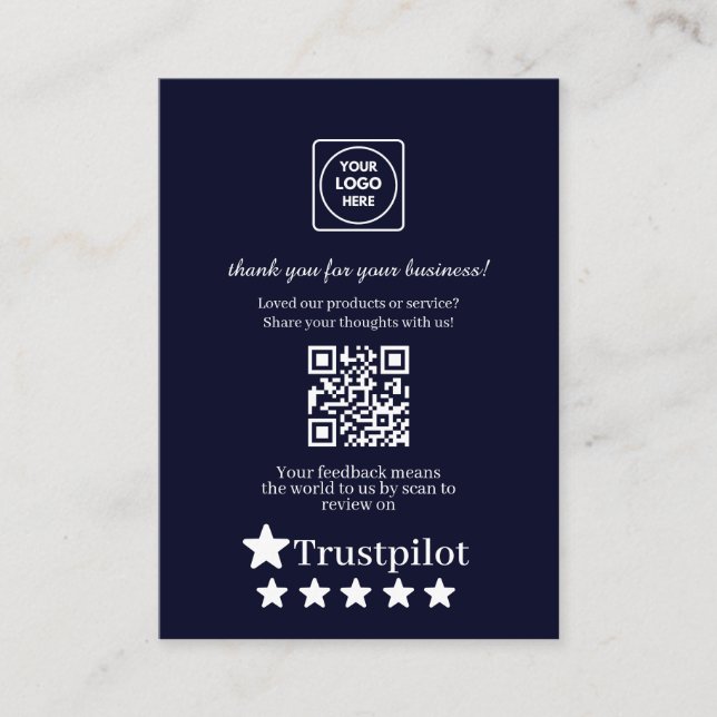 Cartão De Informações Navy QR | Trustpilot Business Thank You Link (Frente)