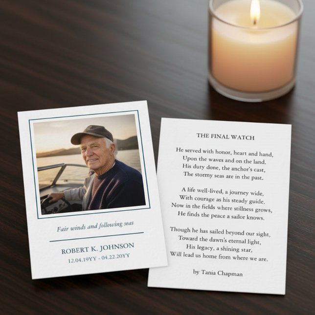 Cartão De Informações Navy Veteran Prayer Card Tribute Poem Handout Card (Wallet prayer card with photo and ex-serviceman poem (all wording editable))