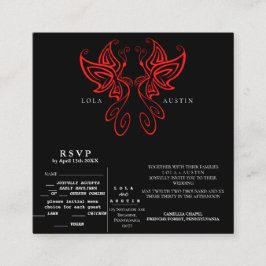 Cartão De Informações Negra e Branca Moderna Elegância Casada VERMELHA