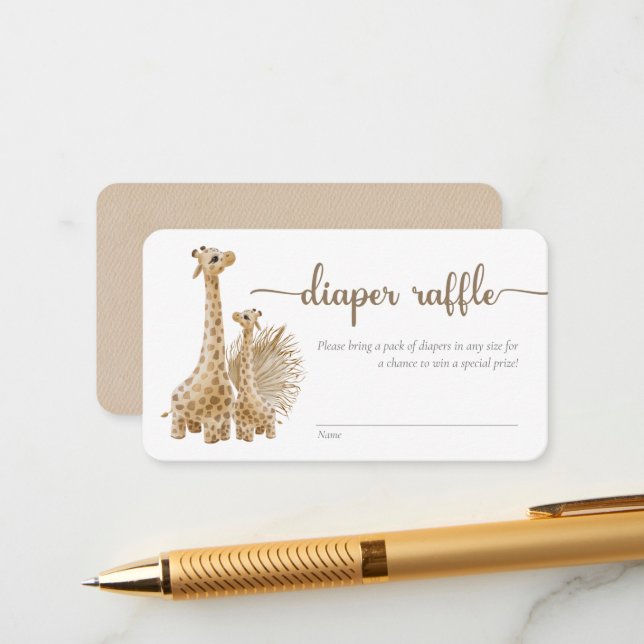 Cartão De Informações Neurotral Boho Pampas Grass Giraffe Fralda Raffle (Frente/Verso In Situ)