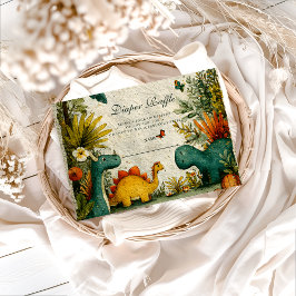 Cartão De Informações Neutral Dinosaur Baby Shower Diapper Raffle