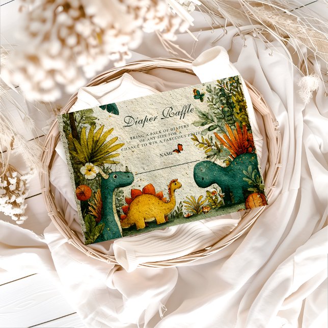 Cartão De Informações Neutral Dinosaur Baby Shower Diapper Raffle (Criador carregado)