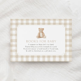 Cartão De Informações Neutral Gingham Teddy Bear Books for Baby
