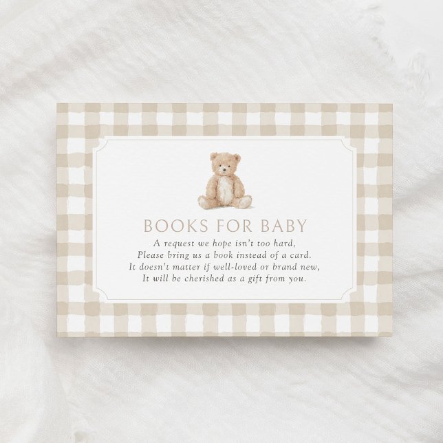 Cartão De Informações Neutral Gingham Teddy Bear Books for Baby (Criador carregado)