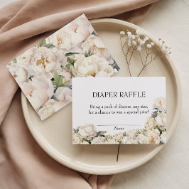 Cartão De Informações Neutral Ivory Peony Diaper Raffle Floral