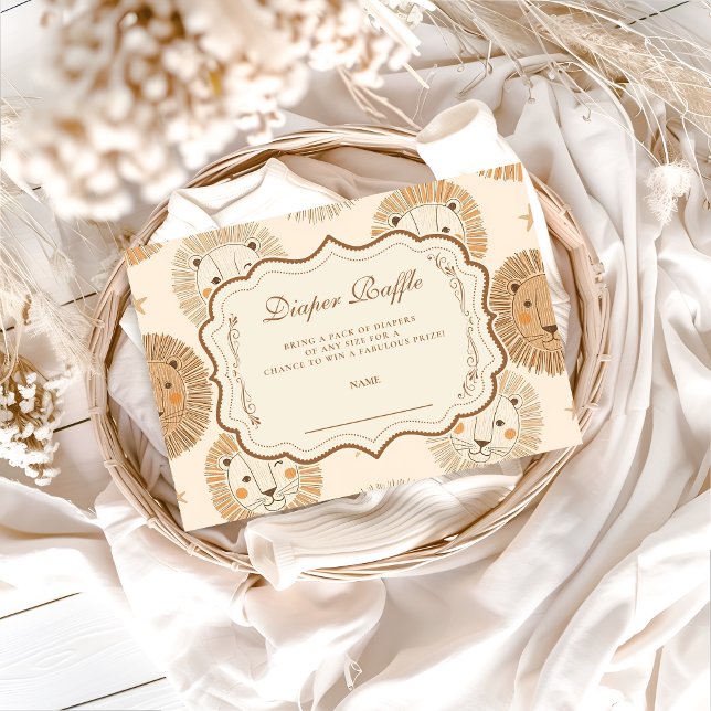 Cartão De Informações Neutral Safari Lion Baby Shower Diapper Raffle (Criador carregado)