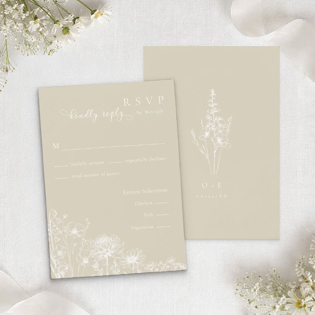 Cartão De Informações Neutral Wildflower RSVP Card Minimalist Wedding  (Neutral RSVP Card)