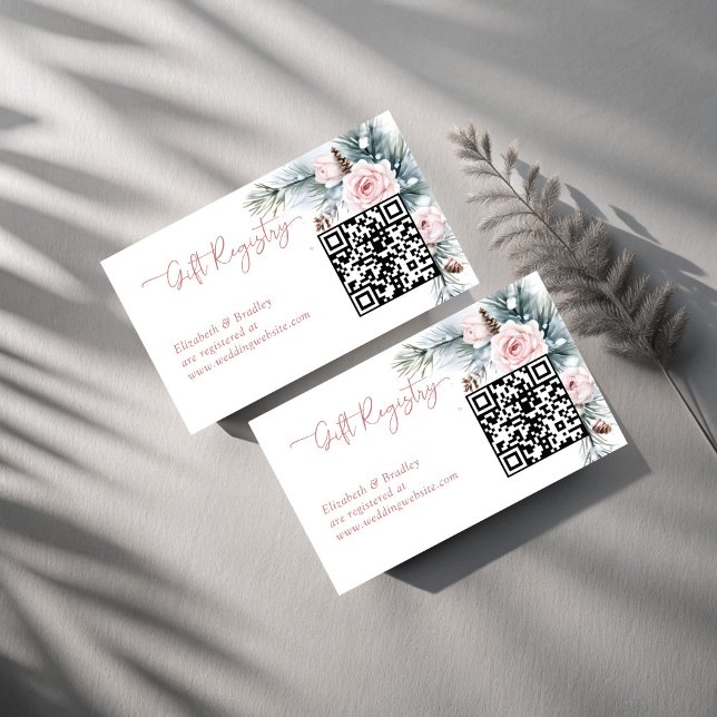 Cartão De Informações Neve apaixonada chá de panela de inverno qr regist (Snow in love winter bridal shower qr gift registry enclosure cards)