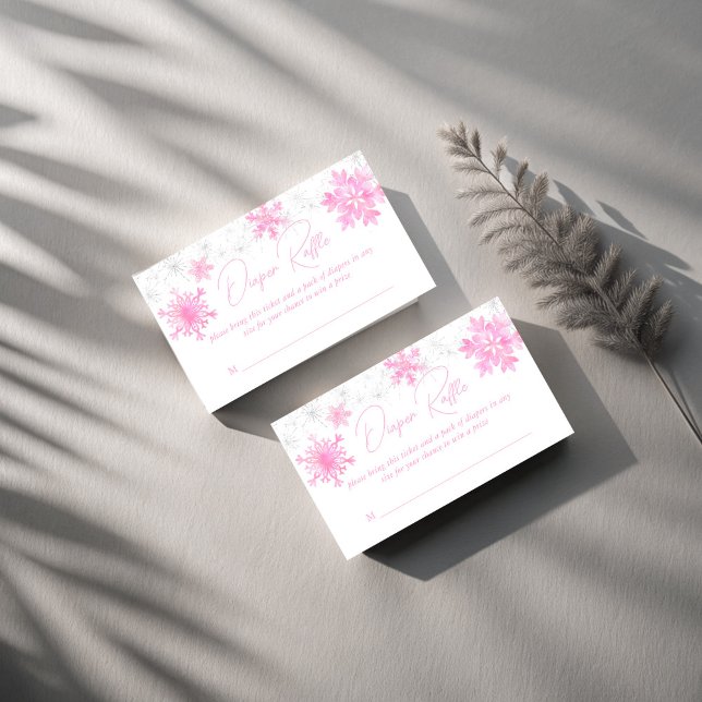 Cartão De Informações Neve apaixonada por fralda de inverno (Snow in love pink snowflakes winter baby shower diaper raffle enclosure card raffle tickets)