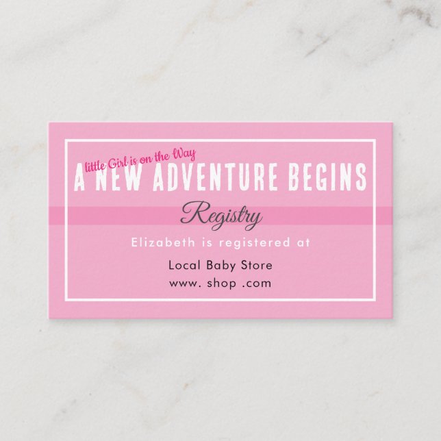 Cartão De Informações New Adventure Begins Pink Registry Enclosure Card (Frente)