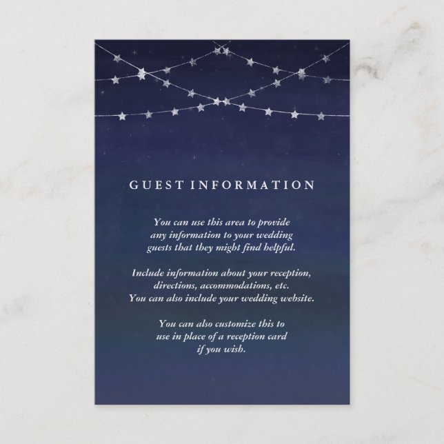 Cartão De Informações Night Sky Garlands of Stars Weding Guest Info (Frente)