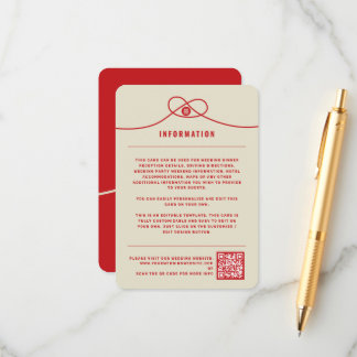 Cartão De Informações Nó Vermelho União Dupla Felicidade Casamento Chinê