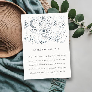 Cartão De Informações Noite Estelar Celestial Lua Livros Para Chá de Beb