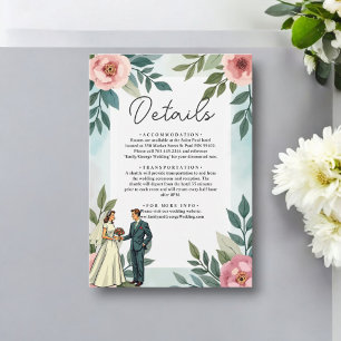 Cartão De Informações Noiva E Noivo Românticos Aquarela Floral Casamento