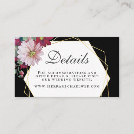 Cartão De Informações Noiva Geométrica Preta Dourada Floral Borgonha Ros