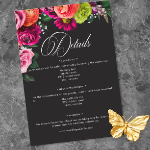 Cartão De Informações Noiva Luxuosa Floral Vibrante Rosa Preto Casamento