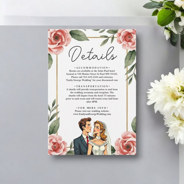 Cartão De Informações Noiva Romântica Floral E Casamento De Groom (Criador carregado)