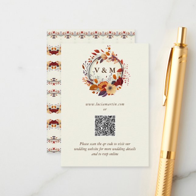 Cartão De Informações Nome de Flor Selvagem Clássico Código QR Casamento (Frente/Verso In Situ)