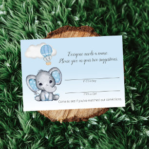Cartão De Informações Nome de menino Elefante Balão de Ar Quente Jogo