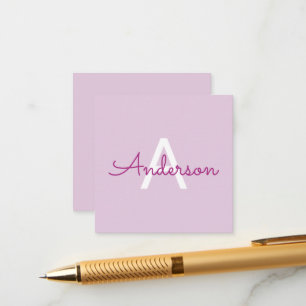 Cartão De Informações Nome do Script & Monograma Magenta e Roxo Claro