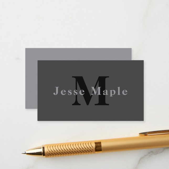 Cartão De Informações Nome e Monograma | Cinzas Escuras (Frente/Verso In Situ)