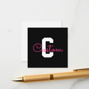 Cartão De Informações Nome Fofo & Monograma Preto Branco & Rosa