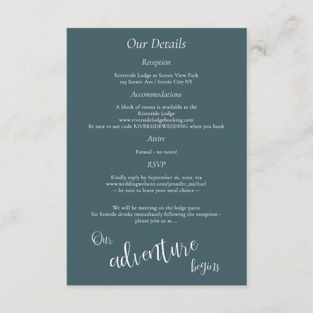 Cartão De Informações Nossa aventura começa lago nos detalhes das montan (Frente)