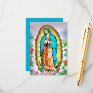 Cartão De Informações Nossa Senhora de Guadalupe Floral com Oração