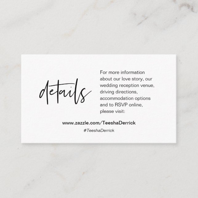 Cartão De Informações Nossos detalhes do casamento, Caligrafia Moderna (Frente)