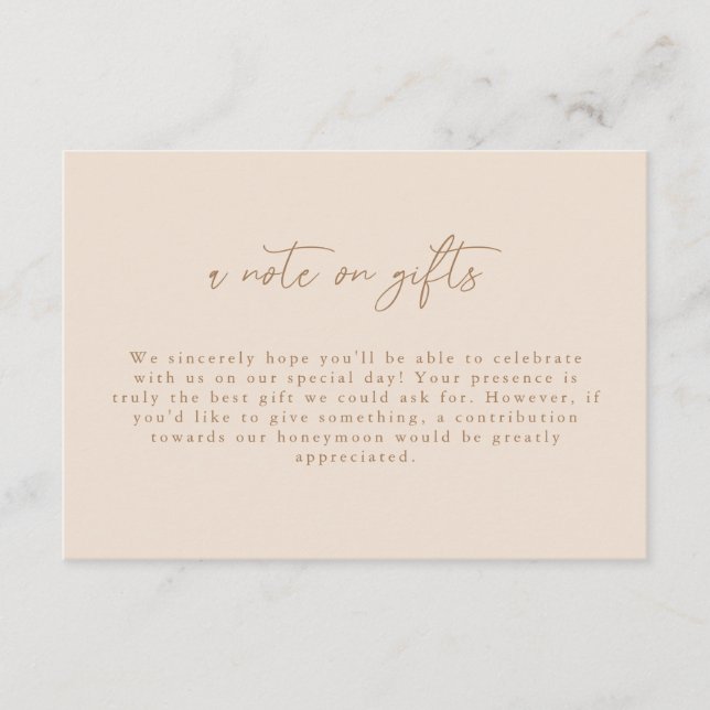 Cartão De Informações Nota Moderna de Presentes em Script (Frente)