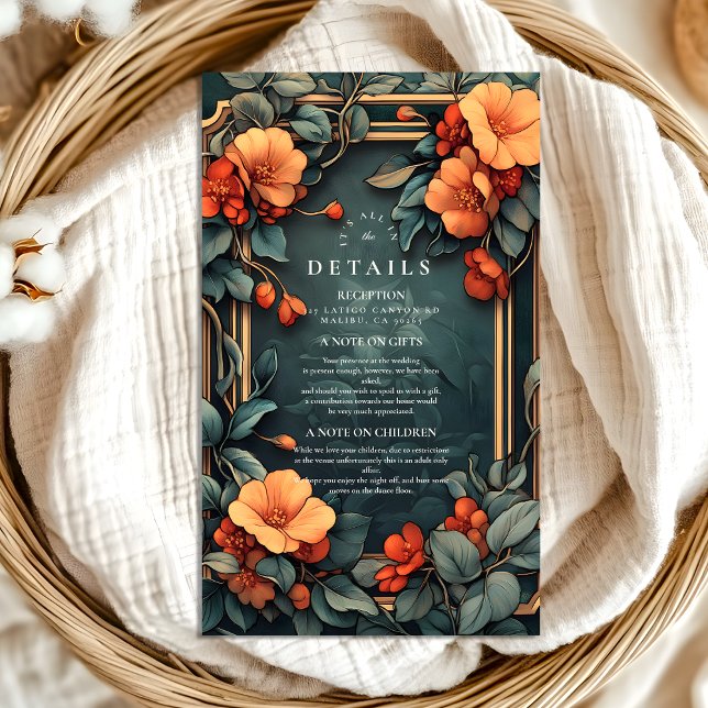 Cartão De Informações Nouveau de Casamento Floral Ornamental (Criador carregado)