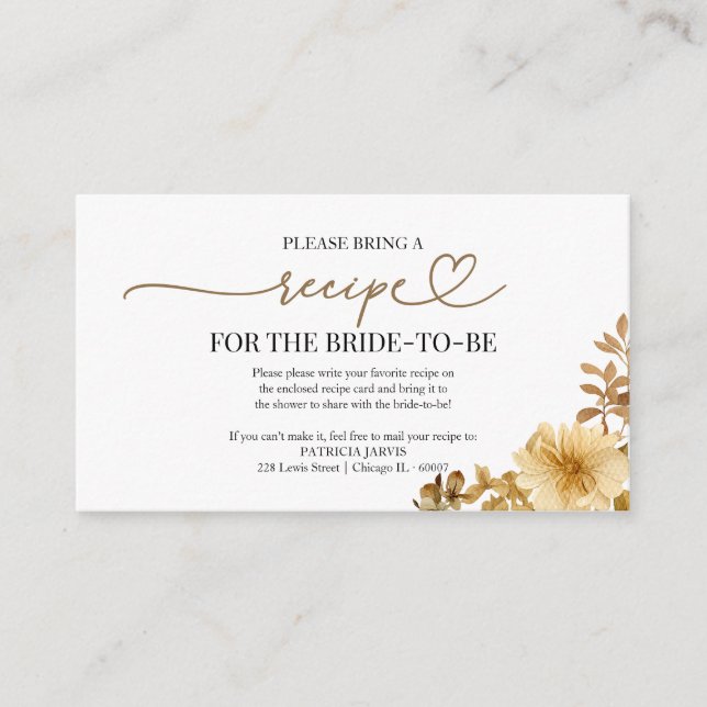 Cartão De Informações O Amor Está Fazendo Solicitação De Receita De Chá  (Frente)