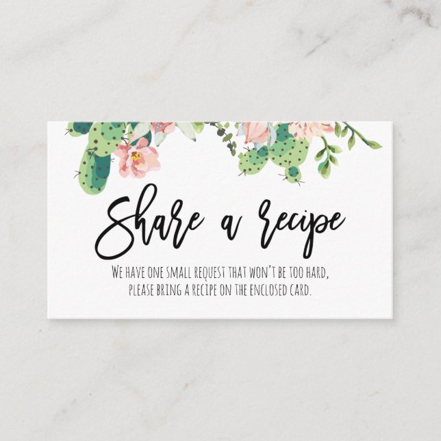 Cartão De Informações O Cactus Floral Rosa Compartilha Uma Placa De Reci (Frente)