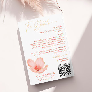 Cartão De Informações O casamento detalha a flor laranja brilhante e arb