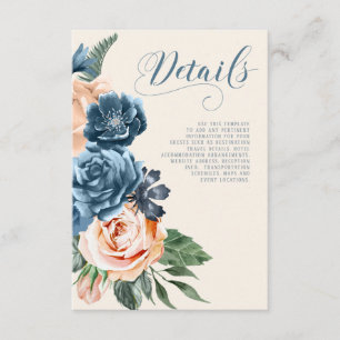 Cartão De Informações O casamento do azul/pêssego dos rosas detalha