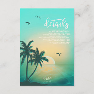Cartão De Informações O casamento tropical do nascer do sol da ilha