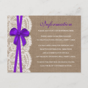 Cartão De Informações O detalhe roxo rústico da coleção do casamento
