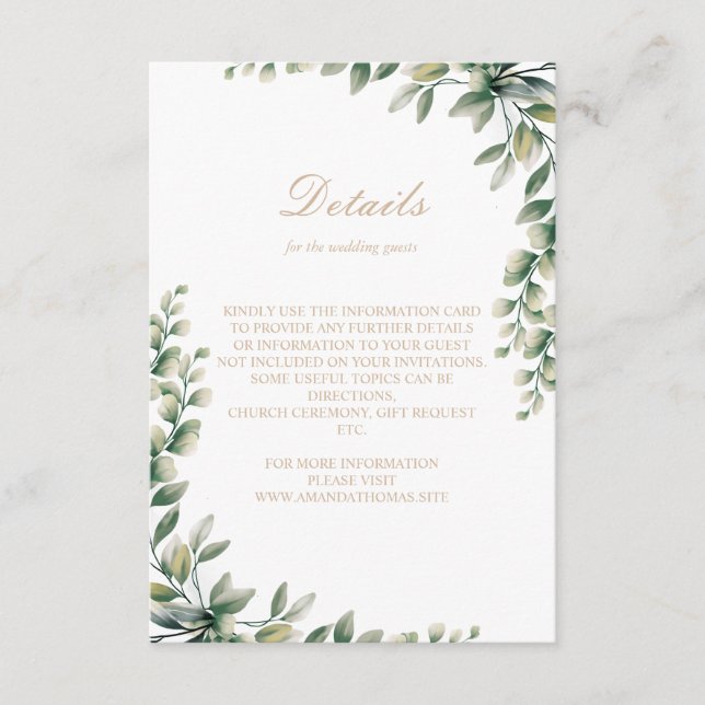 Cartão De Informações O eucalipto moderno deixa o casamento elegante (Frente)