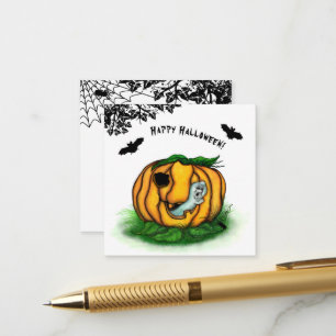 Cartão De Informações O Fantasma do Halloween, Morcego, Fantasma e Aranh
