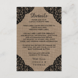 Cartão De Informações O Lugar Negro Na Coleção De Casamentos De Burlap R