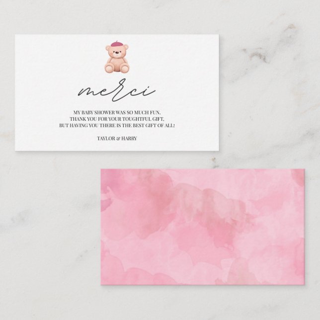 Cartão De Informações Obrigado Bonjour Bebe chá de fraldas francês Enclo (Frente/Verso)