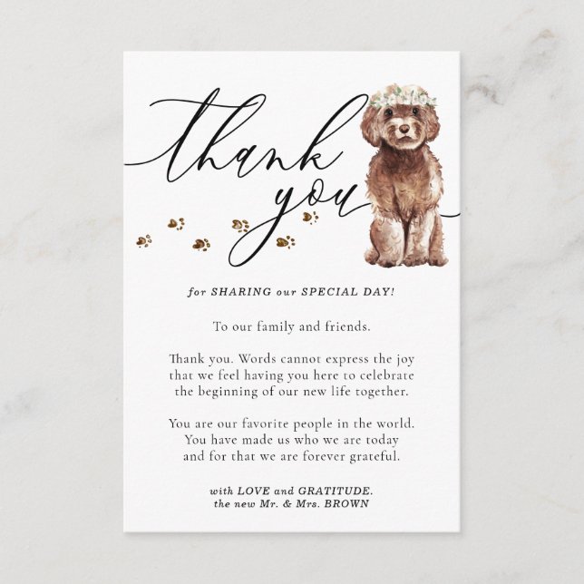 Cartão De Informações Obrigado Cachorrinho Cavapoo Marrom Casamento (Frente)
