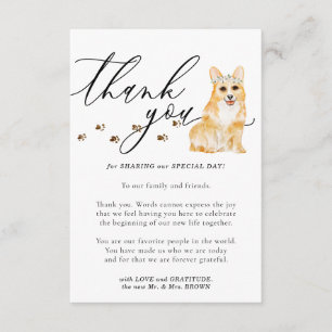 Cartão De Informações Obrigado Casamento de cachorro Corgi